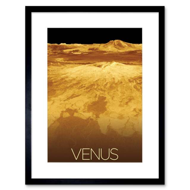 "NASA Our Solar System Venus Planet Sapas Mons 9x7"" Black Framed Wall Art Print"