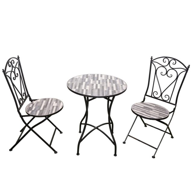 Mosaic Bistro Set with Folding Chairs, Outdoor Patio Table and Chairs for Balcony, Garden and Terrace Seating