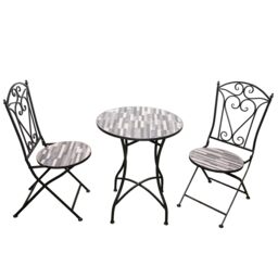 Mosaic Bistro Set with Folding Chairs, Outdoor Patio Table and Chairs for Balcony, Garden and Terrace Seating