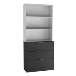 3 Drawer Tier Wooden Storage Chest Cabinet & Display Bookcase Shelving Black Black Drawers & White Bookcase 1