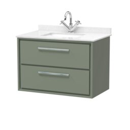 Balterley Wall Hung 2 Drawer Vanity with Marble Worktop Basin Green Reed Green 617 x 820 x 470mm