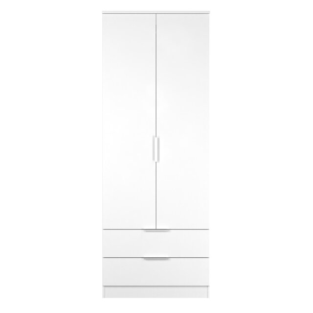 Dover Tall 2 Drawer Double Wardrobe in White Matt & White (Ready Assembled) White White Matt & White