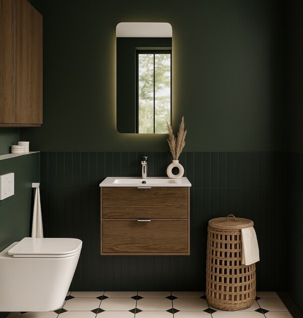 Bathroom Vanity Unit with Sink Wall Cabinet 600mm Dark Oak Walnut Drawers Black Modern Talia