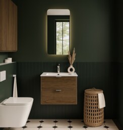 Bathroom Vanity Unit with Sink Wall Cabinet 600mm Dark Oak Walnut Drawers Black Modern Talia
