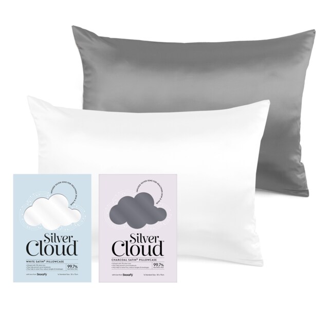 Silver Cloud Silver Ion Infused Satin White & Charcoal Pillowcase Set