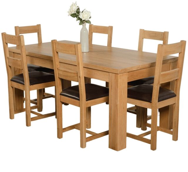 Dakota 182 x 92cm Oak Large Dining Table and 6 Lincoln Chairs Brown Brown