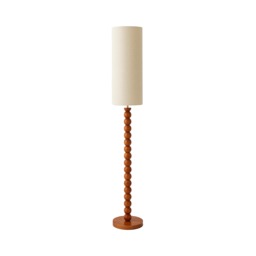ValueLights Wyatt Natural Linen Tall Shade Walnut Wood Bobbin Floor Lamp