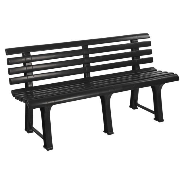 3-Seater Garden Outdoor Plastic Bench - 74x145x49cm Black 1