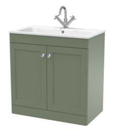 Balterley Swynnerton Traditional 2 Door Floor Standing Vanity Unit with Stone Basin, Satin Green, 800mm