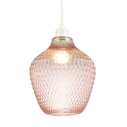 Modern Designer Soft Blush Pink Curvy Diamond Etched Glass Pendant Lamp Shade Pink Pink 1