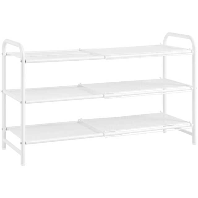 Yaheetech 3-Tier Expandable Iron Mesh Wire Shoe Rack-White White White 50-85 cm W × 30 cm D × 51.5 cm H 1