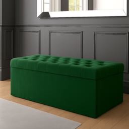 150cm SD Ottoman Storage Box, Forest Green Velvet Upholstered Chesterfield Storage Ottoman Box