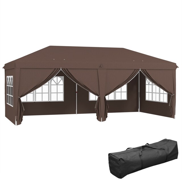 Outsunny 3x6m Pop Up Gazebo Canopy Marquee w/ Carry Bag, Brown Brown