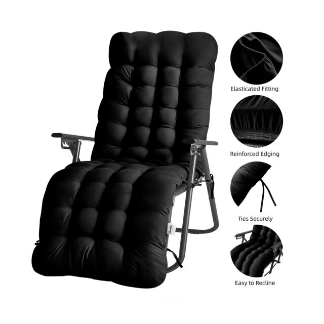 Groundlevel Extra Thick Soft Fill Full Length Garden Lounge Recliner Chair Cushion - Cushion Only Black Black