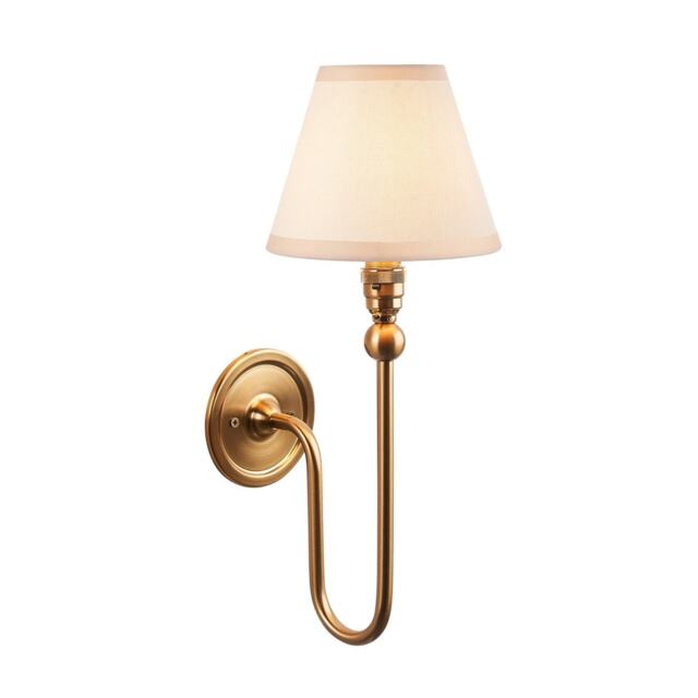 Santiago Brushed Aged Brass Plate Wall Light with Vintage White Fabric Ivy Shade 16cm B22