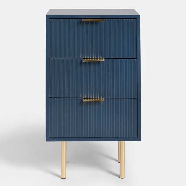 OHS Ribbed Bedside Table Modern Bedroom 3 Draw Office Nightstand Blue Navy