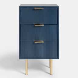 OHS Ribbed Bedside Table Modern Bedroom 3 Draw Office Nightstand Blue Navy