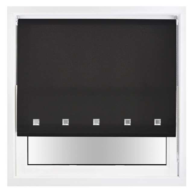 FURNISHED Daylight Roller Blinds with Square Eyelets & Metal Fittings for Homes and Offices Black Black (W) 180cm x (L) 165cm