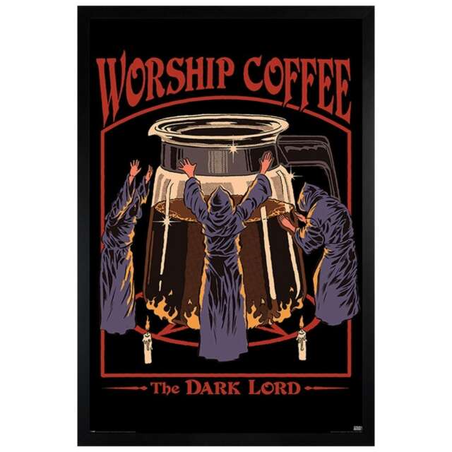 Black Wooden Framed Steven Rhodes (Worship Coffee) Maxi Poster Multi