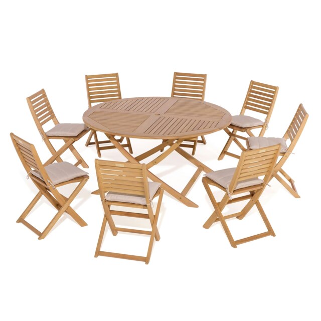 Rowlinson Ashdown Folding 8 Seat Round Dining Set with Cushions Multi Natural 9