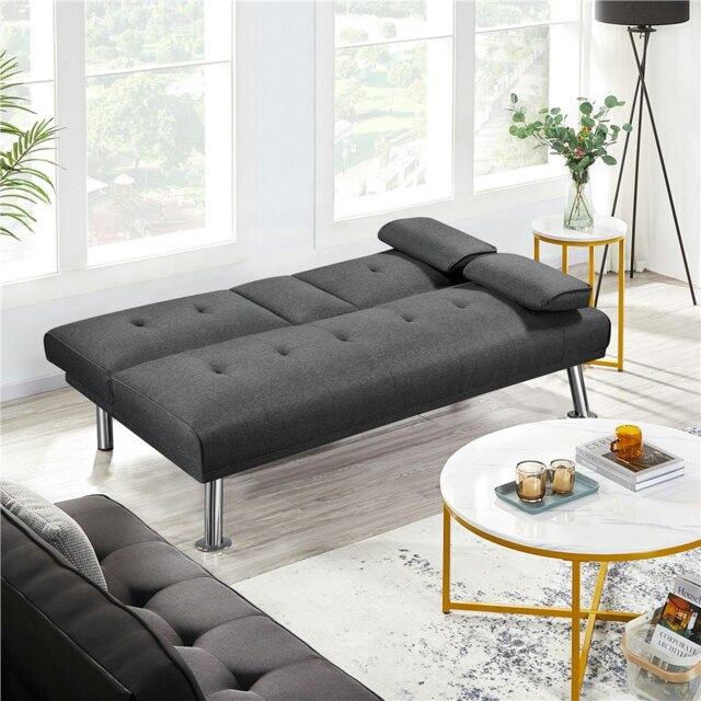 Yaheetech Fabric Upholstered Convertible Futon Sofa Bed for Small Spaces