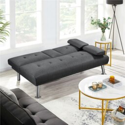 Yaheetech Fabric Upholstered Convertible Futon Sofa Bed for Small Spaces