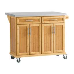 SoBuy FKW69-N,Rolling Kitchen Island with Extendable Worktop Brown Bamboo