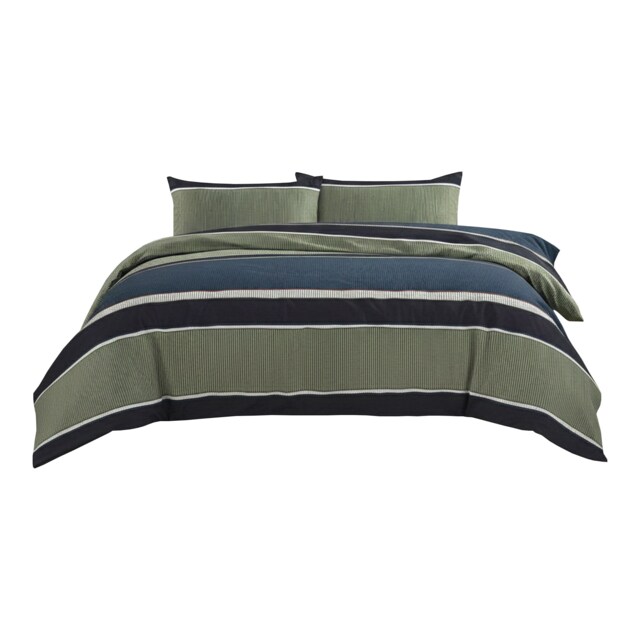 Green And Blue Stripe Duvet Set Modern Striped Bedding with Pillowcases Multi King