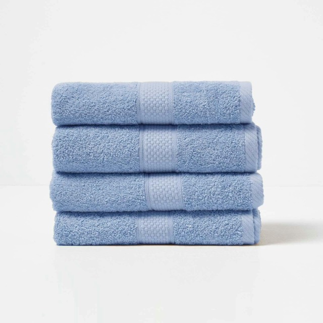 Homescapes Turkish Cotton Hand Towel Set of 4 - Light Blue Blue Hand towel 4