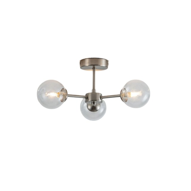 Pagazzi Niva 3-Light Satin Nickel Clear Glass Semi-Flush Ceiling Light
