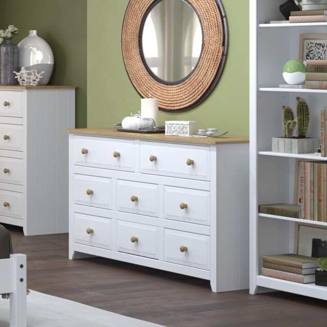 Capri 6+2 Drawer White Wide Chest of Drawers - White Painted Pine Bedroom Storage with Shaker Style Legs White White 1