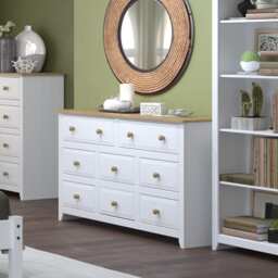 Capri 6+2 Drawer White Wide Chest of Drawers - White Painted Pine Bedroom Storage with Shaker Style Legs White White 1