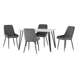 Marlow & Avery Indoor Dining Set with 4 Chairs - White Marble - Grey Velvet Grey White Marble/Grey 5