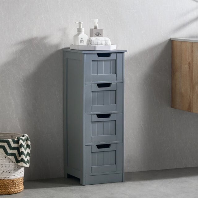 Bath Vida Priano 4 Drawer Freestanding Bathroom Storage Cabinet, Grey Grey 1