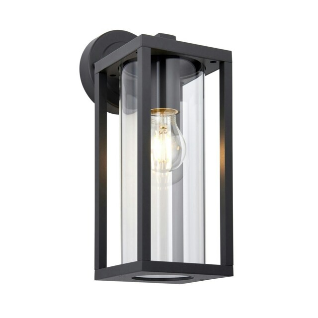 Hamden Modern Exterior Wall Light, Textured Black, Clear Glass Diffuser, IP44