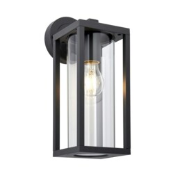 Hamden Modern Exterior Wall Light, Textured Black, Clear Glass Diffuser, IP44