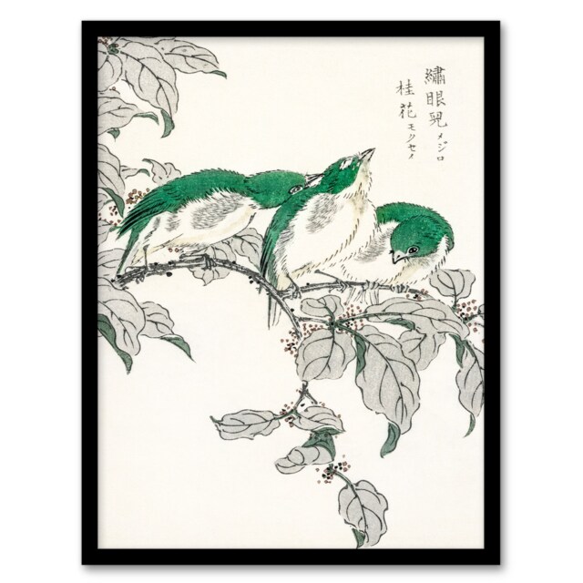 Numata Kashu Framed Wall Art Print White Eye and Osmanthus Japanese Home Décor