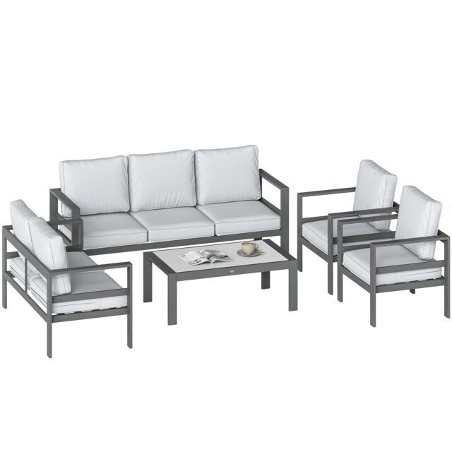 Outsunny Aluminium Garden Furniture Sofa Set with Olefin Cushions Grey Dark Grey with light grey cushions Five Plus Seater