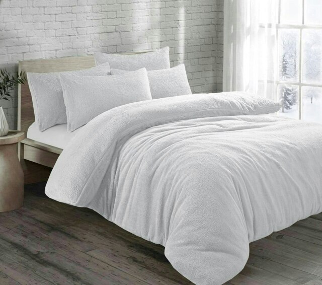 Teddy Bear Fleece Duvet Cover Set - King - White