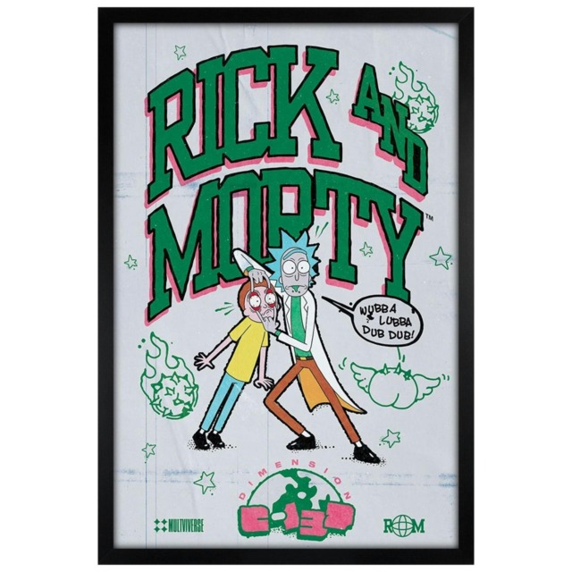 Black Wooden Framed Rick And Morty Bodega Universe Maxi Poster Multi