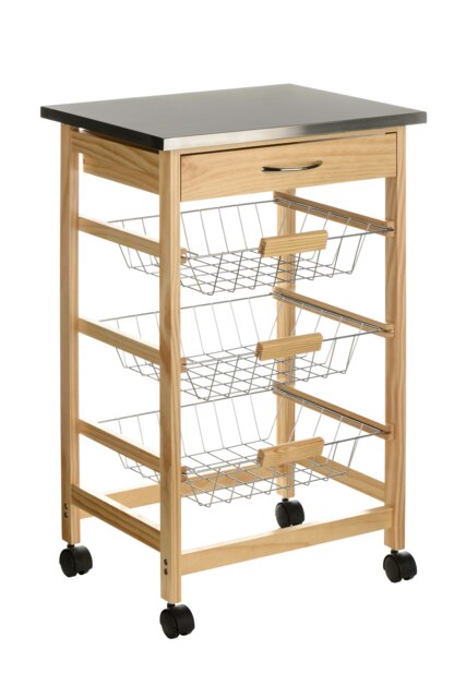 Interiors By Premier Compact Build Glenn 3 Wire Baskets Pinewood Kitchen Trolley, Sturdy Kitchen Trolley For Entertaining Guests