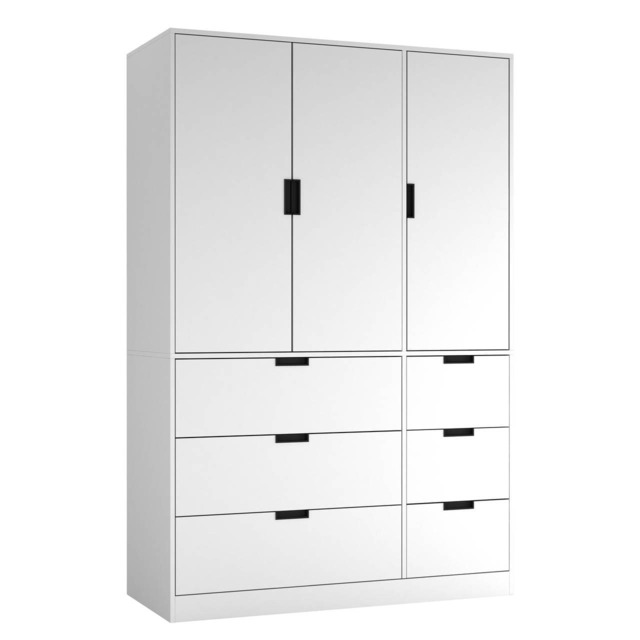 RIGA 3 Door 6 Drawer Wardrobe White White & White 10 x 44.5 x 79 1