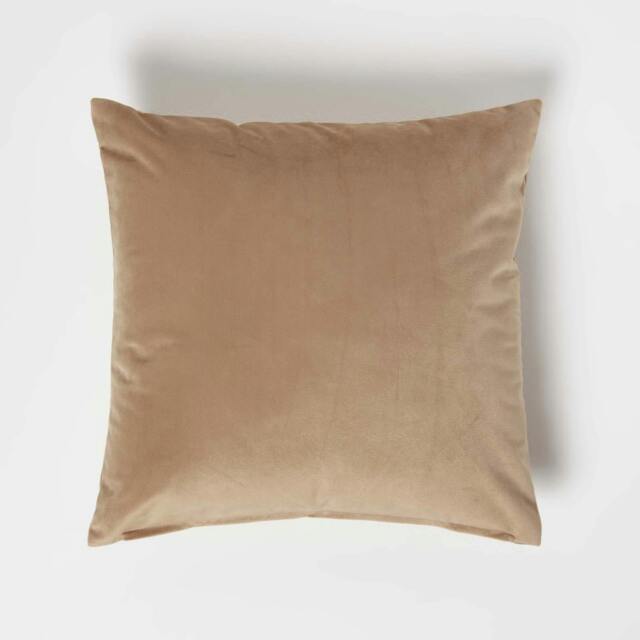 Homescapes Beige Velvet Cushion - 45 x 45 cm Cream Beige 1