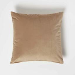 Homescapes Beige Velvet Cushion - 45 x 45 cm Cream Beige 1