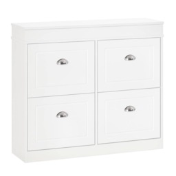 HOMCOM Shoe Cabinet with 4 Flip Drawers Wood Tipping Bucket Narrow Storage Cupboard with Adjustable Shelf Hall Organizer for Entrance Foyer White