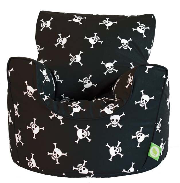 Bean Lazy Black Pirate Skull and Crossbones Bean Bag Armchair Toddler Size