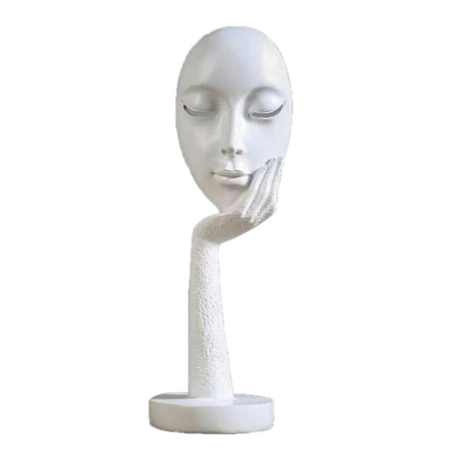 Living and Home Abstract White Face Resin Statue for Decoration, 11.5cm Dia x 37cm H