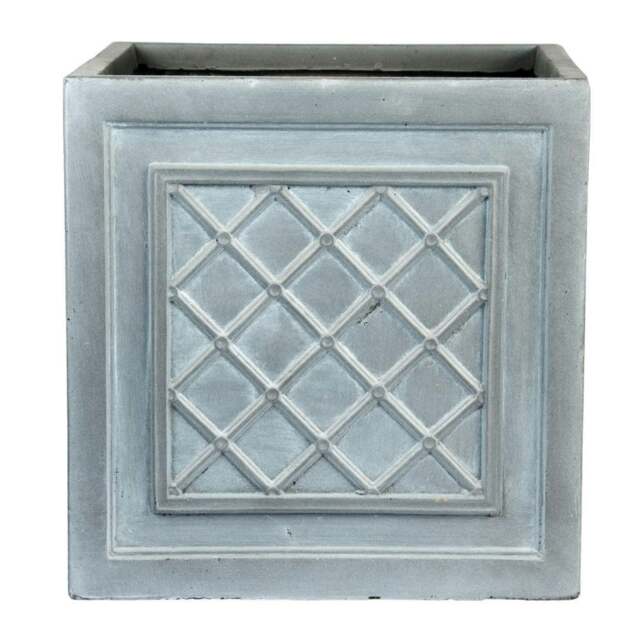 Faux Lead Lattice Box Square Grey Light Stone Garden Planter W22 H22 L22 cm, 13 ltrs Cap.