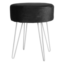 Harbour Housewares Velvet Footstool - Round Modern Dressing Table Footstool Vanity Seat Chairs - 40 x 35cm - Black/Silver Black Black/Silver Pack of 1 1