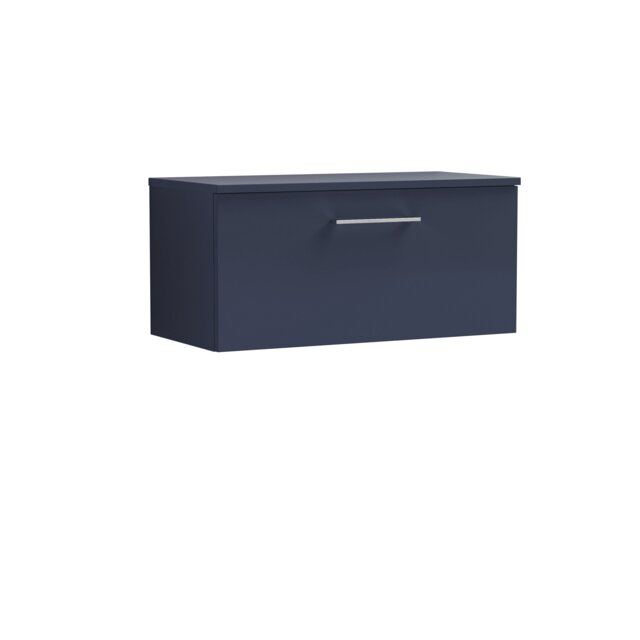 Balterley Level Modern Bathroom Wall Hung 1-Drawer Vanity Unit with Worktop, Soft Close Drawer Blue Indigo Blue